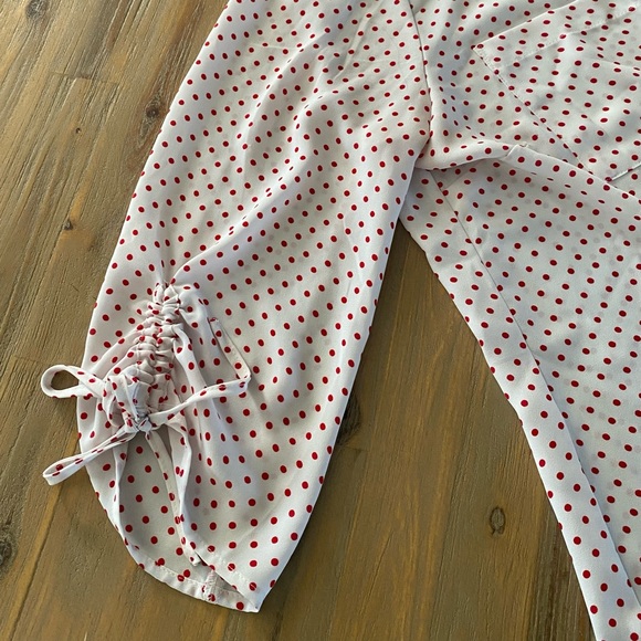 New York & Co, White w /red polka dot blouse, L - Picture 4 of 12